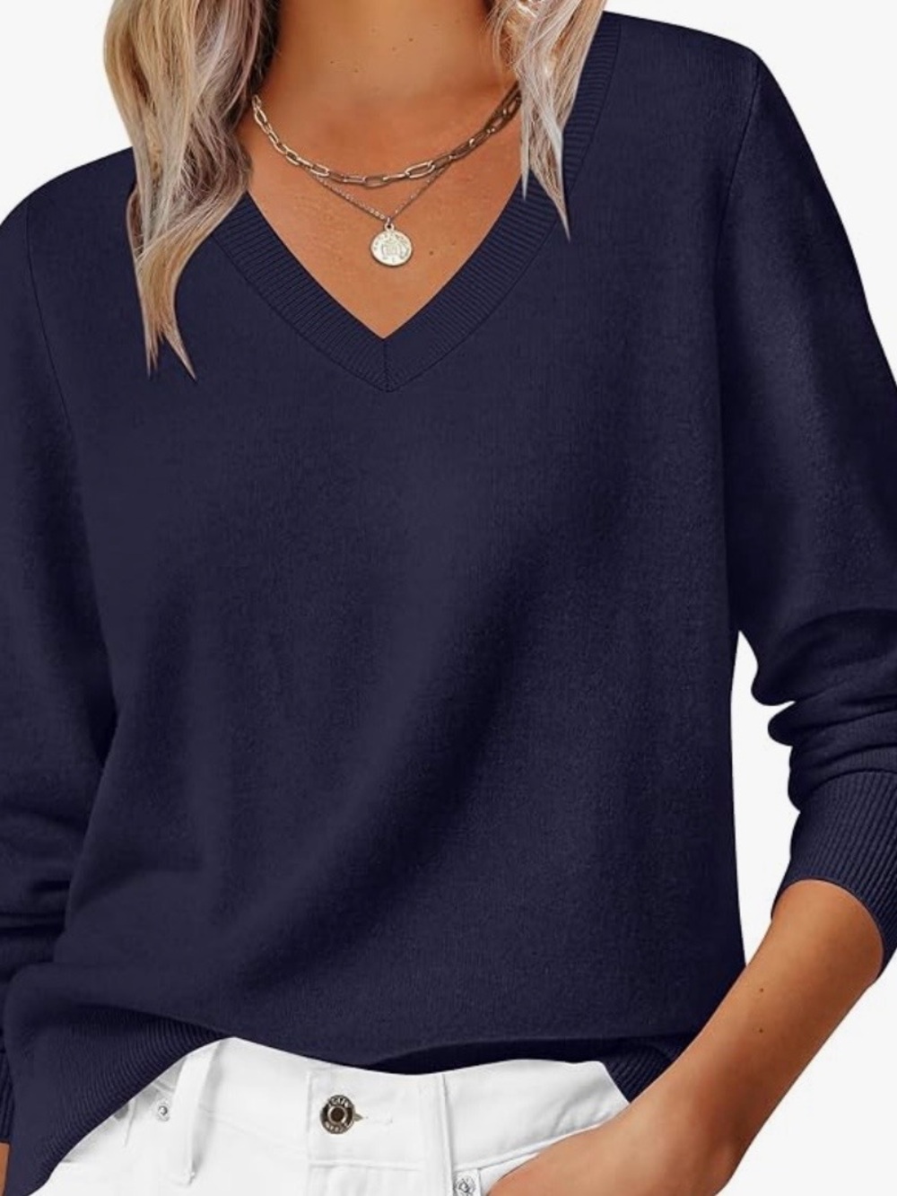 Women's V-Neck Navy Sweater